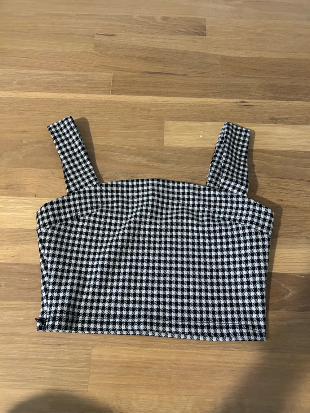 Black & White Gingham Square Neck Crop Top - Classic Checked Tank
